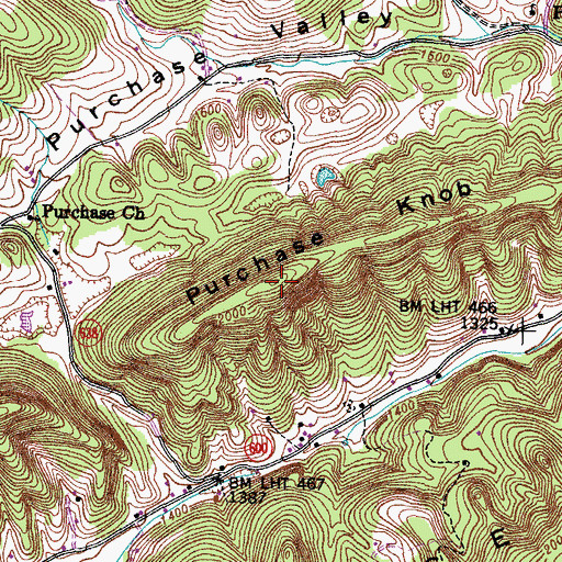 Topographic Map of Purchase Knob, VA
