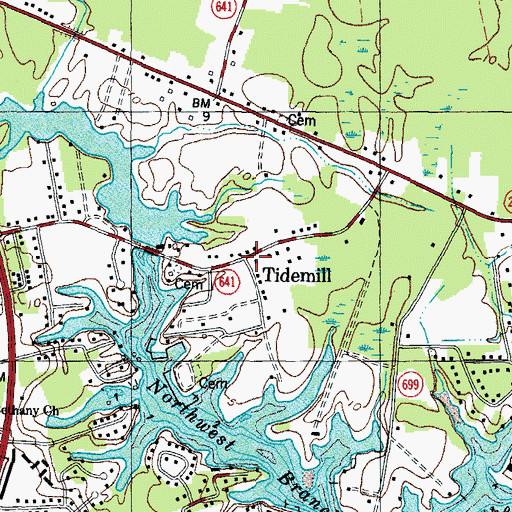 Topographic Map of Tidemill, VA