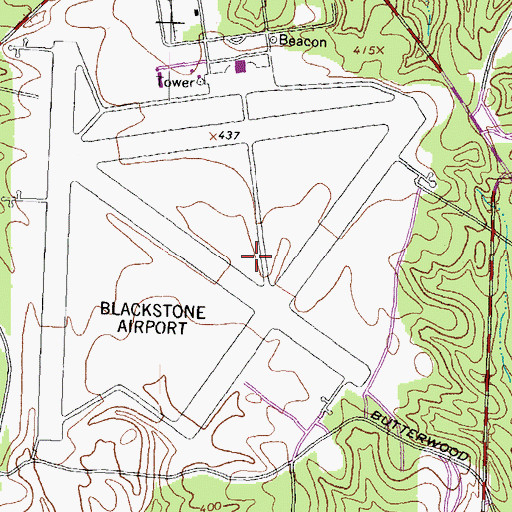 Topographic Map of Blackstone Army Air Base (historical), VA