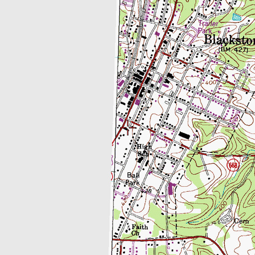 Topographic Map of Blackstone Baptist Church, VA