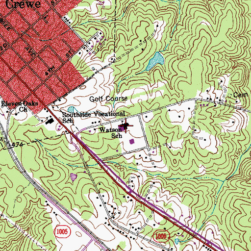 Topographic Map of Crewe Primary School, VA