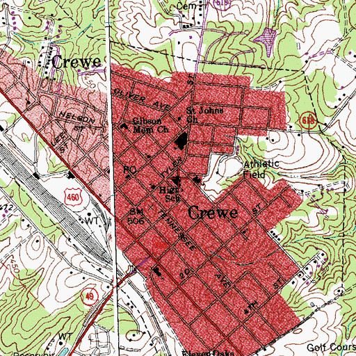 Topographic Map of Crewe High School, VA