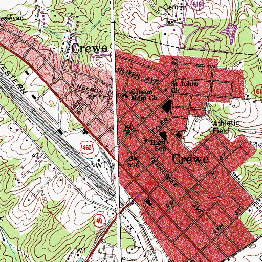 Topographic Map of Crewe Post Office, VA