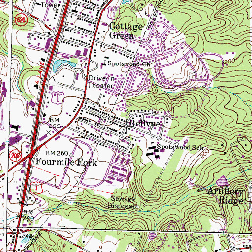 Topographic Map of Bellvue, VA