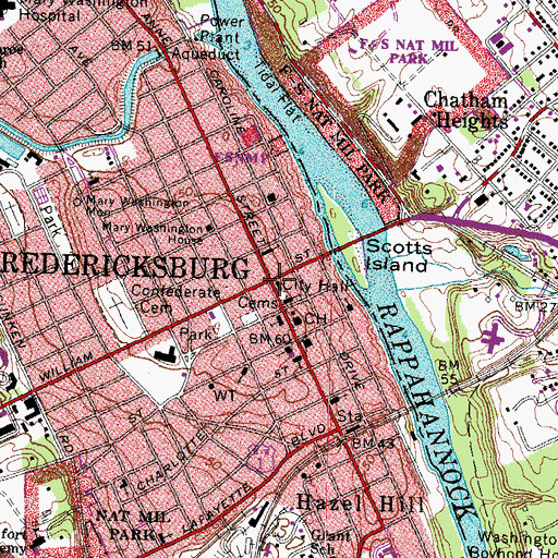 Topographic Map of Fredericksburg, VA