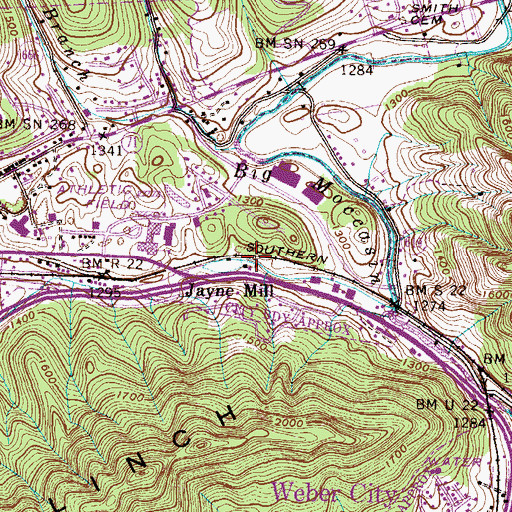 Topographic Map of Jayne Mill, VA