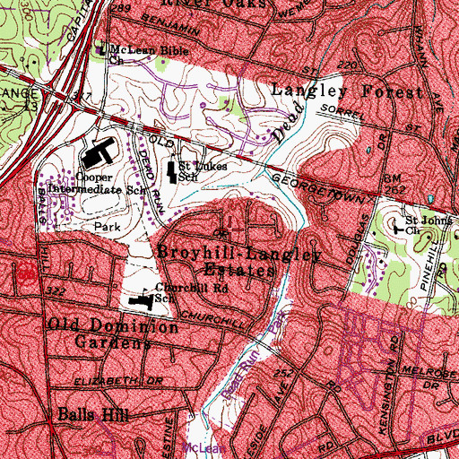 Topographic Map of Broyhill-Langley Estates, VA