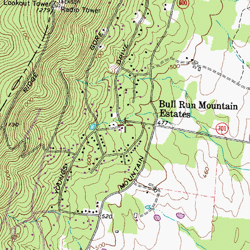 Topographic Map of Bull Run Mountain Estates, VA