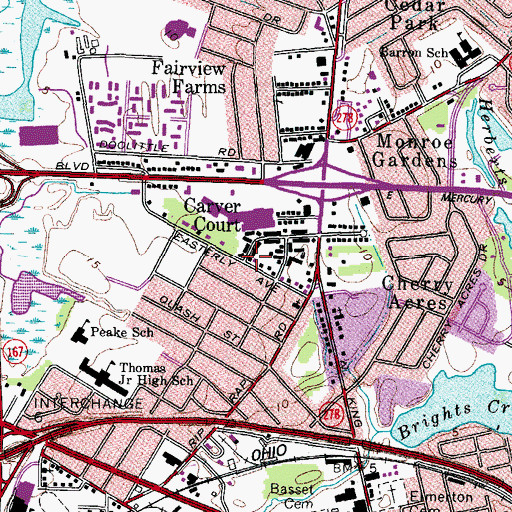 Topographic Map of Carver Court, VA