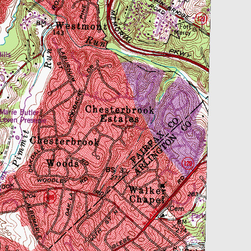 Topographic Map of Chesterbrook Estates, VA