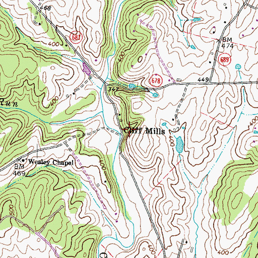 Topographic Map of Cliff Mills, VA