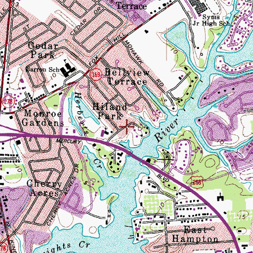 Topographic Map of Hiland Park, VA