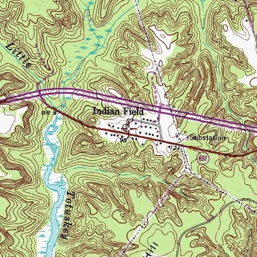 Topographic Map of Indian Field, VA