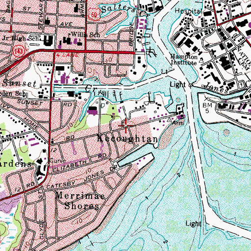 Topographic Map of Kecoughtan, VA