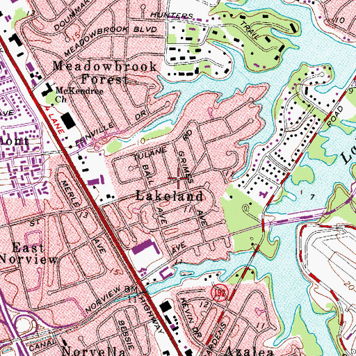 Topographic Map of Lakeland, VA