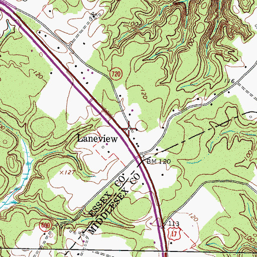 Topographic Map of Laneview, VA