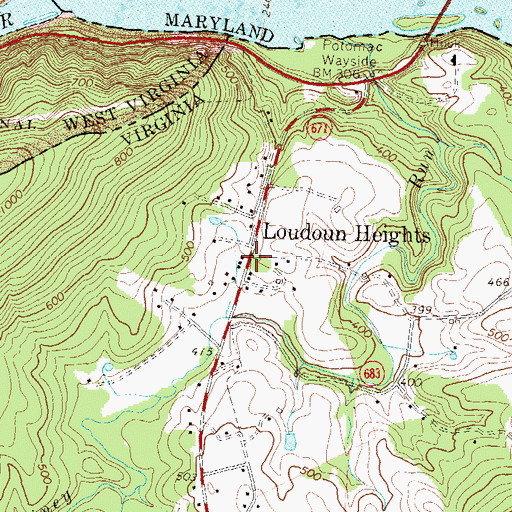 Topographic Map of Loudoun Heights, VA