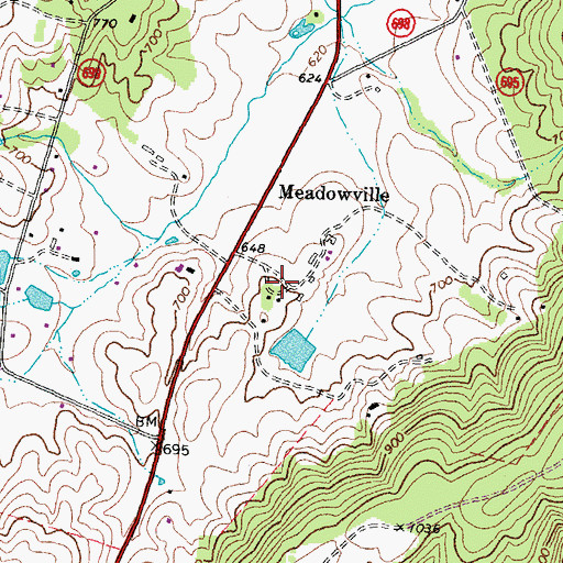 Topographic Map of Meadowville, VA