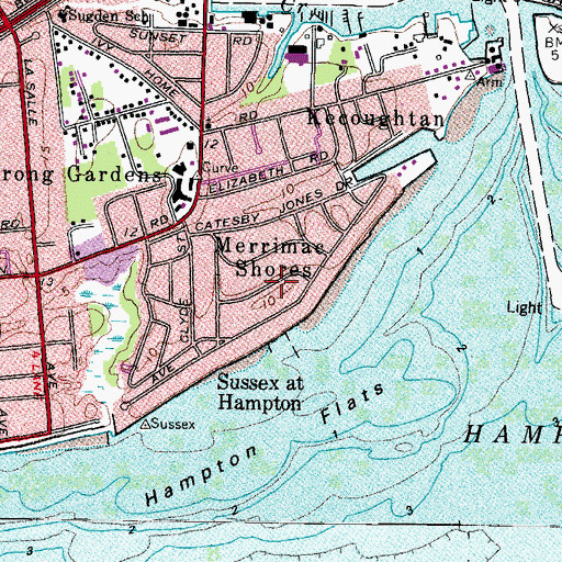 Topographic Map of Merrimac Shores, VA