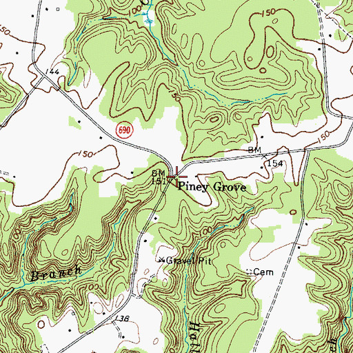 Topographic Map of Piney Grove, VA