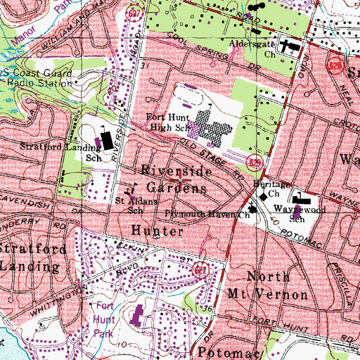 Topographic Map of Riverside Gardens, VA