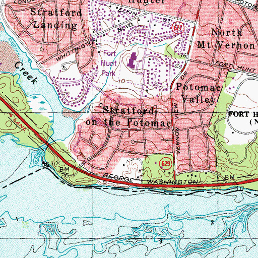 Topographic Map of Stratford on the Potomac, VA
