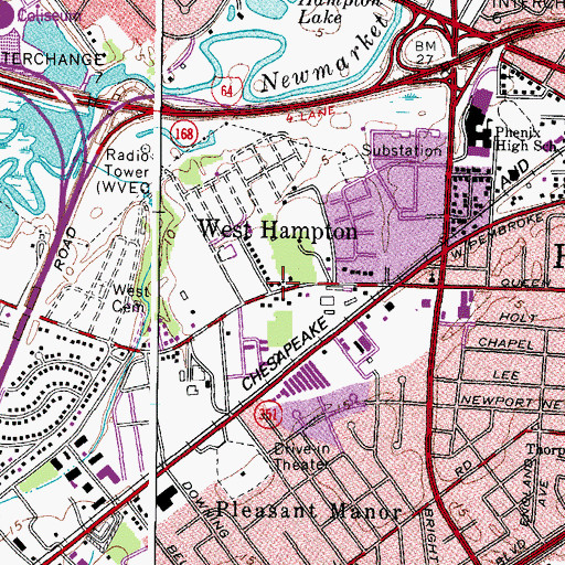 Topographic Map of West Hampton, VA