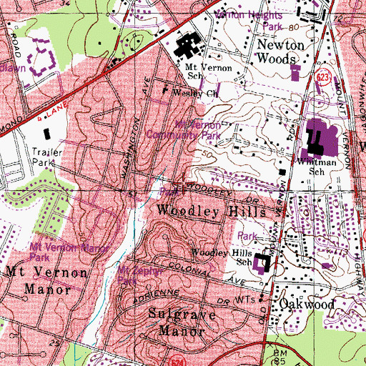 Topographic Map of Woodley Hills, VA