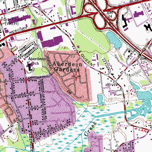 Topographic Map of Aberdeen Gardens, VA