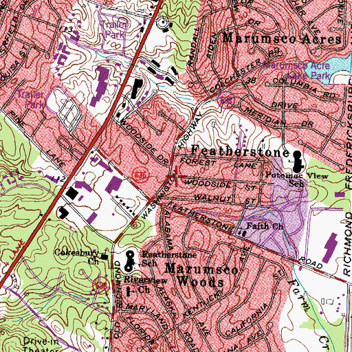 Topographic Map of Featherstone, VA