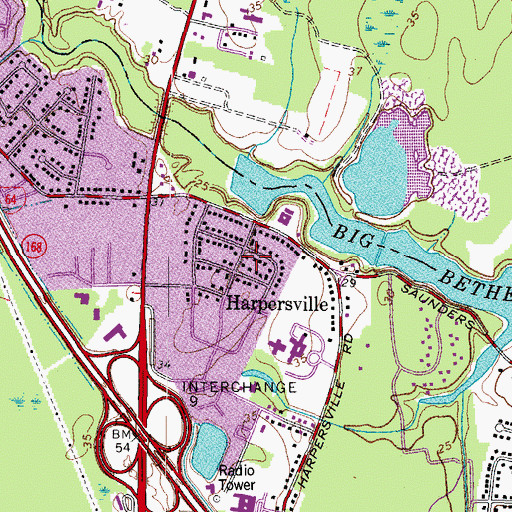 Topographic Map of Harpersville, VA