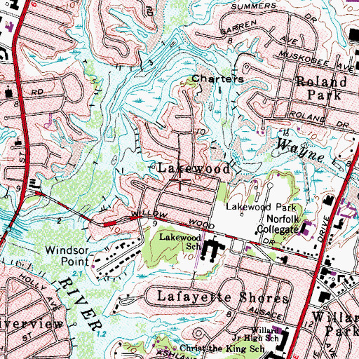 Topographic Map of Lakewood, VA