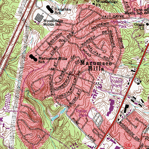 Topographic Map of Marumsco Hills, VA