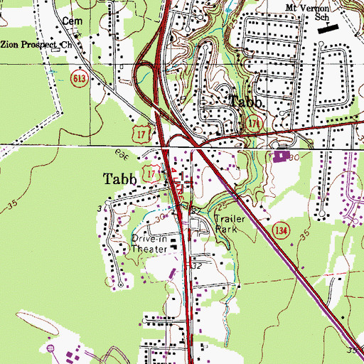 Topographic Map of Tabb, VA