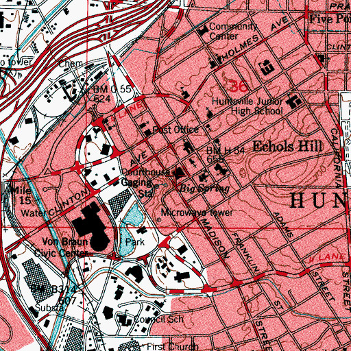 Topographic Map of Madison County Courthouse, AL