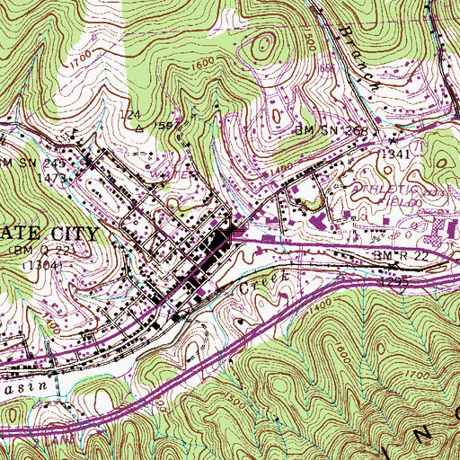 Topographic Map of Gate City Town Hall, VA