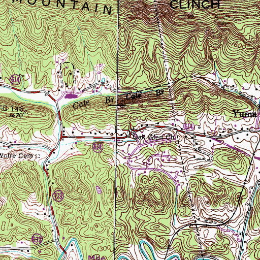 Topographic Map of Oak Glen Cemetery, VA