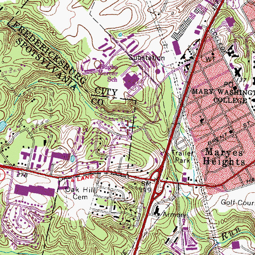 Topographic Map of City of Fredericksburg, VA