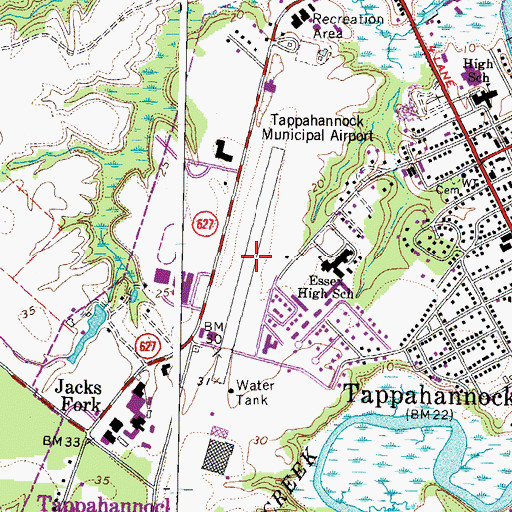 Topographic Map of Tappahannock Municipal Airport (historical), VA