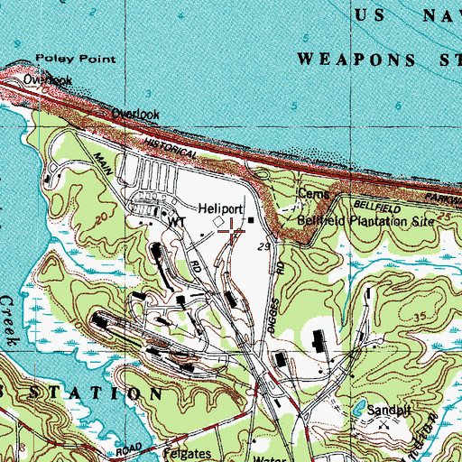 Topographic Map of Naval Weapons Station-Yorktown Helipad, VA
