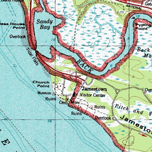 Topographic Map of Jamestown Post Office, VA