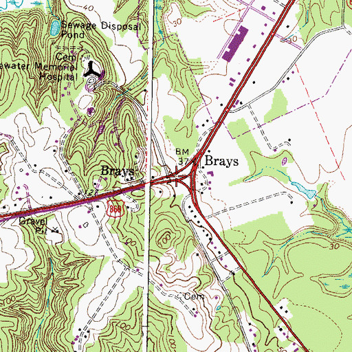 Topographic Map of Brays, VA