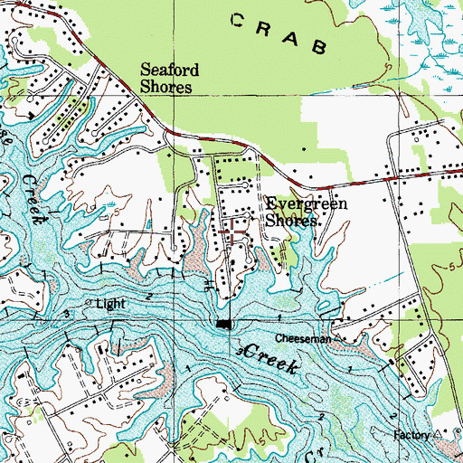 Topographic Map of Evergreen Shores, VA