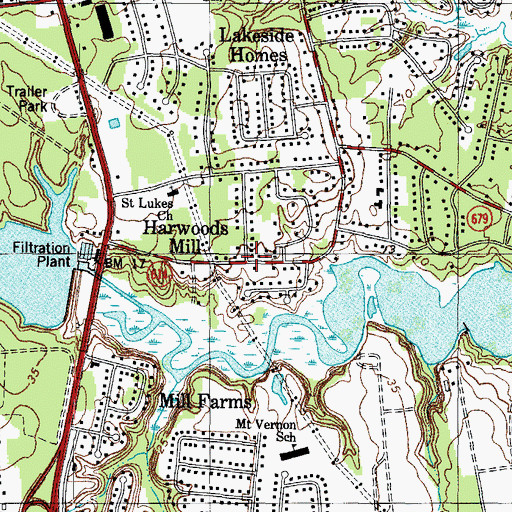 Topographic Map of Harwoods Mill, VA
