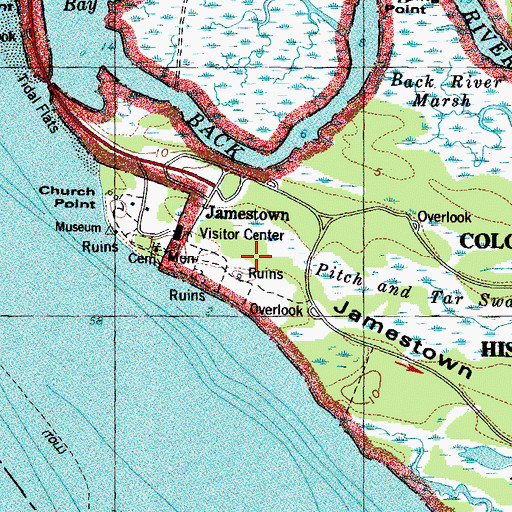 Topographic Map of Jamestown, VA