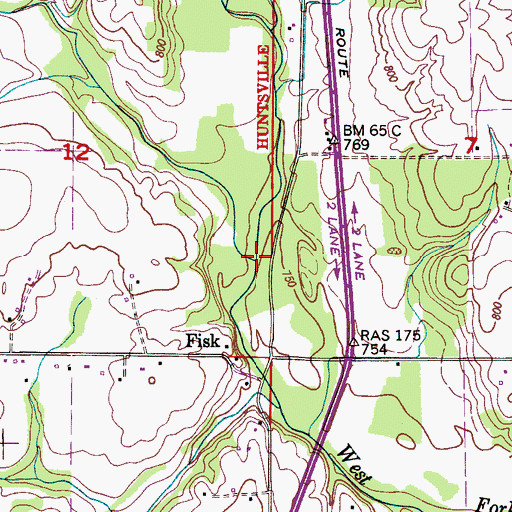 Topographic Map of Fowler Creek, AL