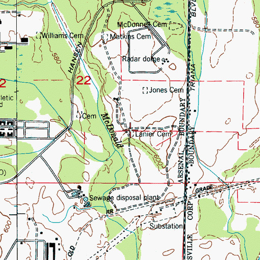 Topographic Map of Lanier Cemetery, AL