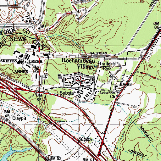 Topographic Map of Rochambeau Village, VA