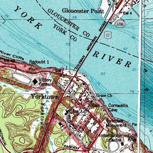 Topographic Map of Yorktown, VA