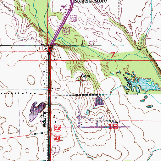 Topographic Map of Cavett Cemetery, AL